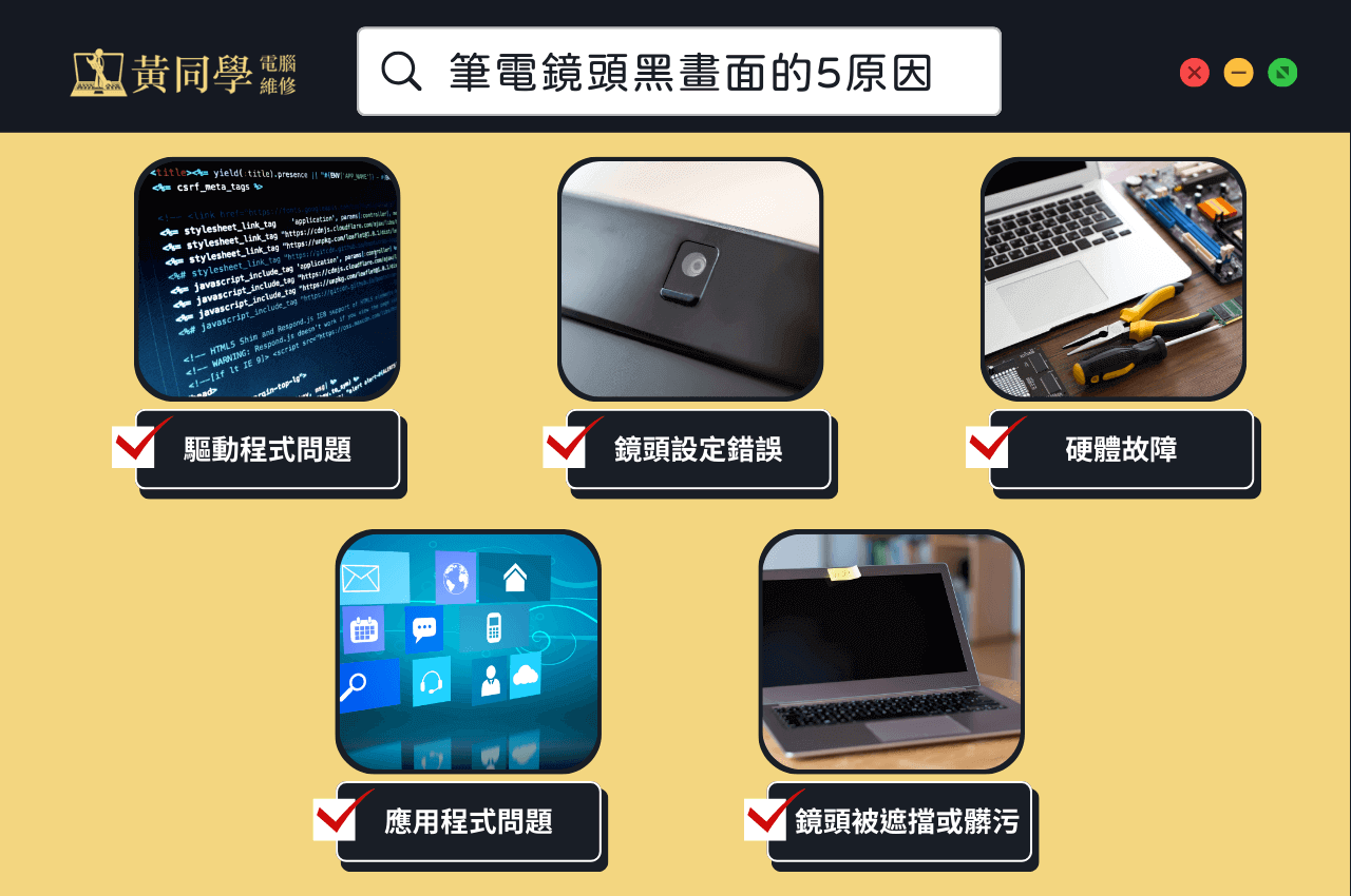 筆電鏡頭黑畫面的5原因