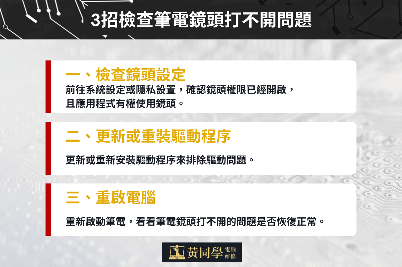 3招檢查筆電鏡頭打不開問題